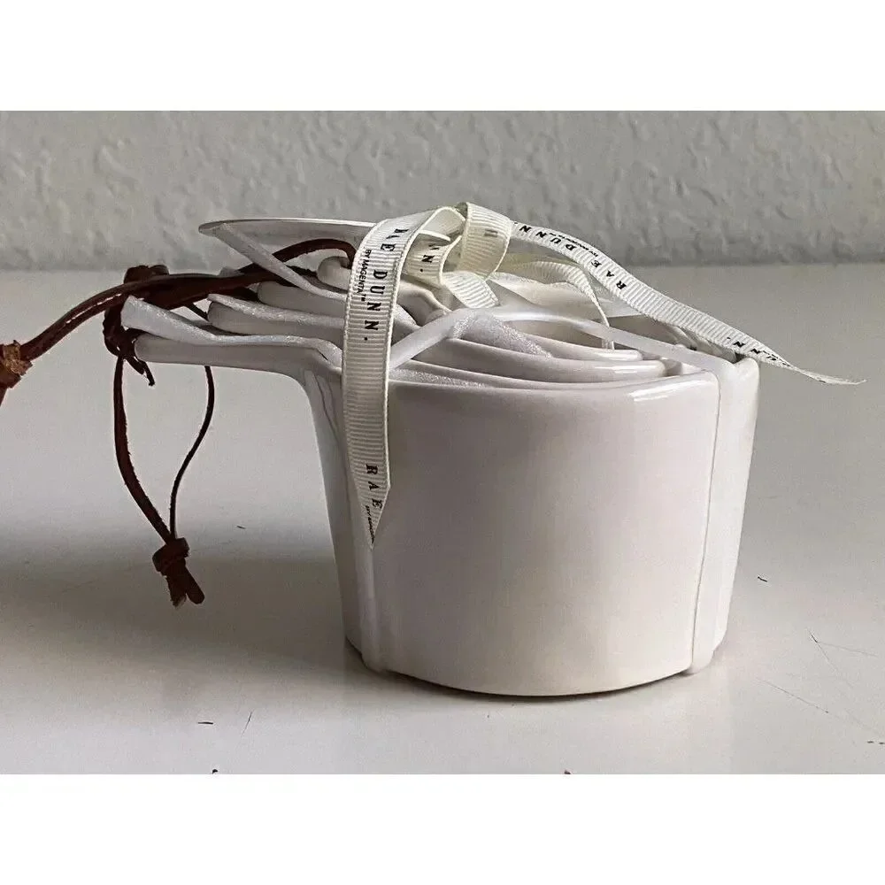 Rae‎ Dunn White Ceramic Nesting Measuring Cups With Leather Strings NEW
